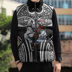 South Sydney Rabbitohs Rugby Sleeveless Puffer Jacket Polynesian Tribal Rabbit Warrior Black White Pattern