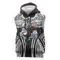 South Sydney Rabbitohs Rugby Sleeveless Zip Hoodie Polynesian Tribal Rabbit Warrior Black White Pattern