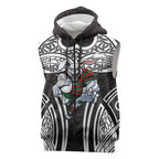 South Sydney Rabbitohs Rugby Sleeveless Zip Hoodie Polynesian Tribal Rabbit Warrior Black White Pattern