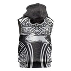 South Sydney Rabbitohs Rugby Sleeveless Zip Hoodie Polynesian Tribal Rabbit Warrior Black White Pattern