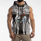 South Sydney Rabbitohs Rugby Sleeveless Zip Hoodie Polynesian Tribal Rabbit Warrior Black White Pattern