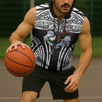 South Sydney Rabbitohs Rugby Sleeveless Zip Hoodie Polynesian Tribal Rabbit Warrior Black White Pattern