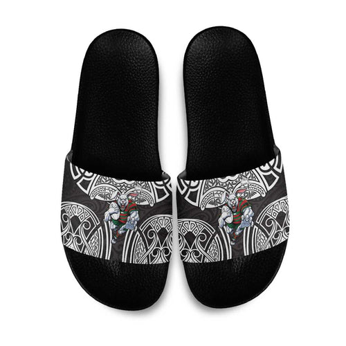 South Sydney Rabbitohs Rugby Slide Sandals Polynesian Tribal Rabbit Warrior Black White Pattern