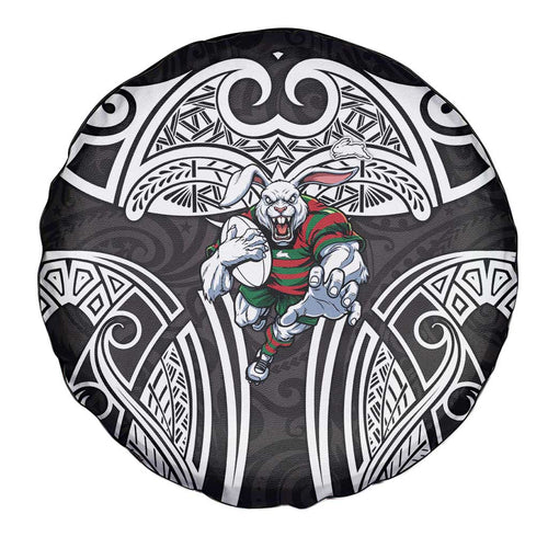South Sydney Rabbitohs Rugby Spare Tire Cover Polynesian Tribal Rabbit Warrior Black White Pattern