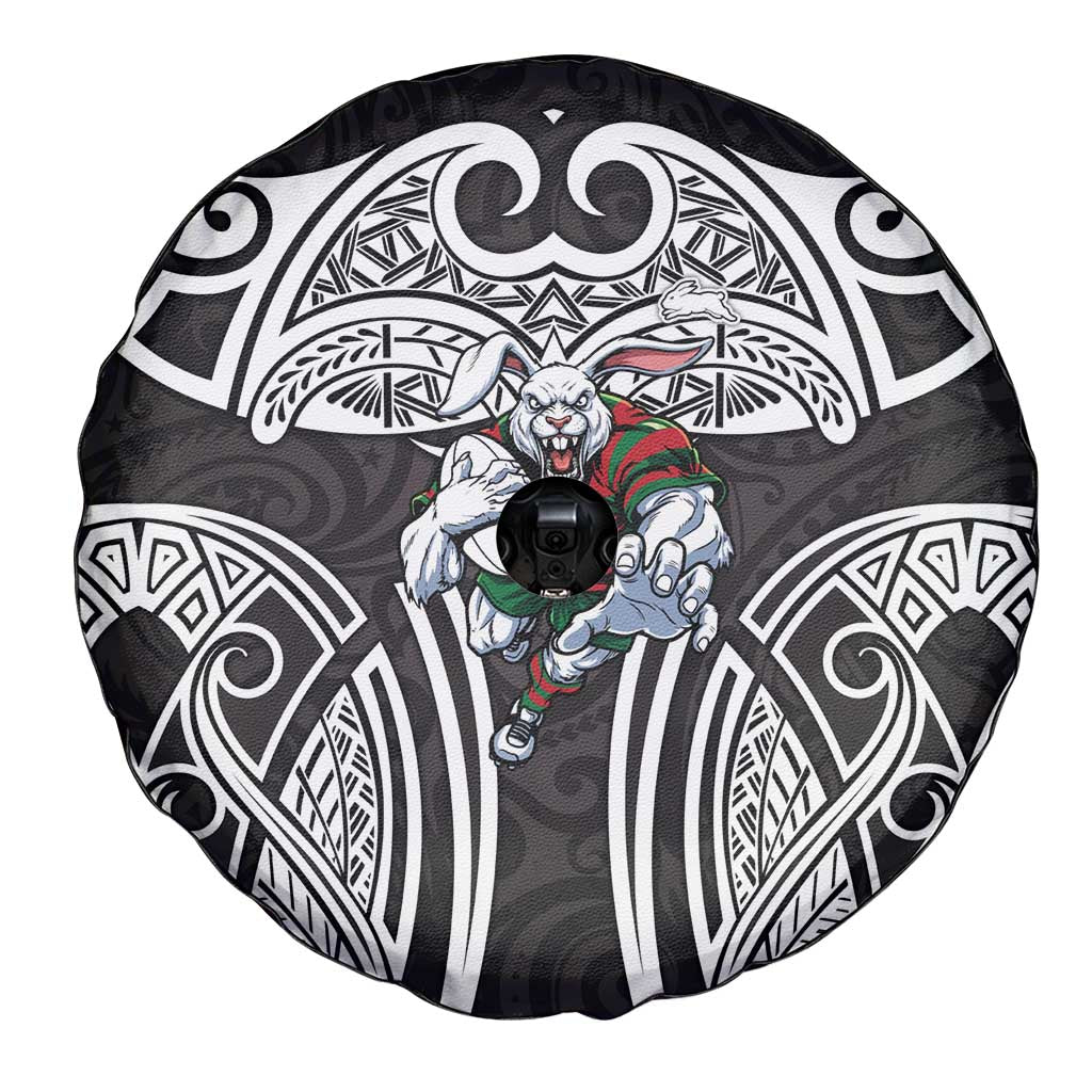 South Sydney Rabbitohs Rugby Spare Tire Cover Polynesian Tribal Rabbit Warrior Black White Pattern