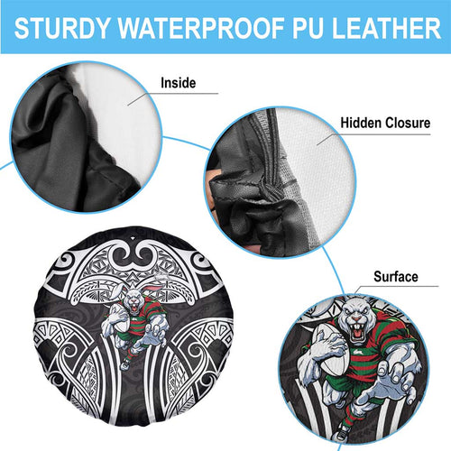 South Sydney Rabbitohs Rugby Spare Tire Cover Polynesian Tribal Rabbit Warrior Black White Pattern