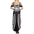 South Sydney Rabbitohs Rugby Summer Maxi Dress Polynesian Tribal Rabbit Warrior Black White Pattern