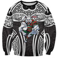 South Sydney Rabbitohs Rugby Sweatshirt Polynesian Tribal Rabbit Warrior Black White Pattern