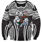 South Sydney Rabbitohs Rugby Sweatshirt Polynesian Tribal Rabbit Warrior Black White Pattern