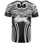 South Sydney Rabbitohs Rugby T Shirt Polynesian Tribal Rabbit Warrior Black White Pattern