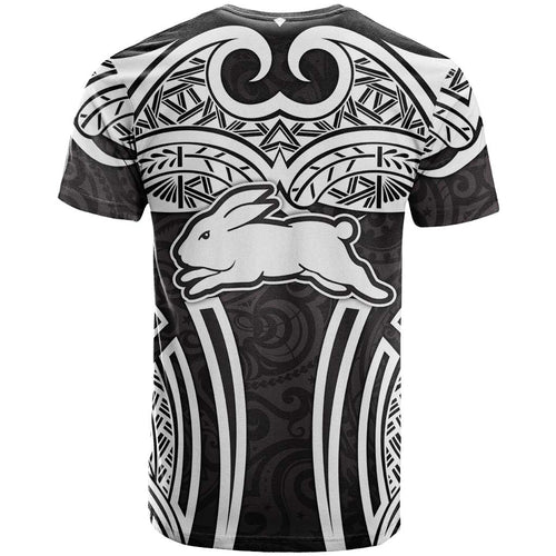 South Sydney Rabbitohs Rugby T Shirt Polynesian Tribal Rabbit Warrior Black White Pattern
