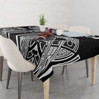 South Sydney Rabbitohs Rugby Tablecloth Polynesian Tribal Rabbit Warrior Black White Pattern