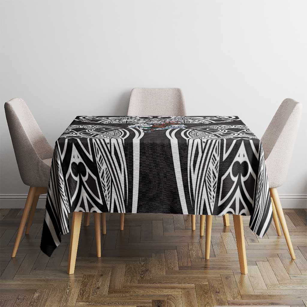 South Sydney Rabbitohs Rugby Tablecloth Polynesian Tribal Rabbit Warrior Black White Pattern