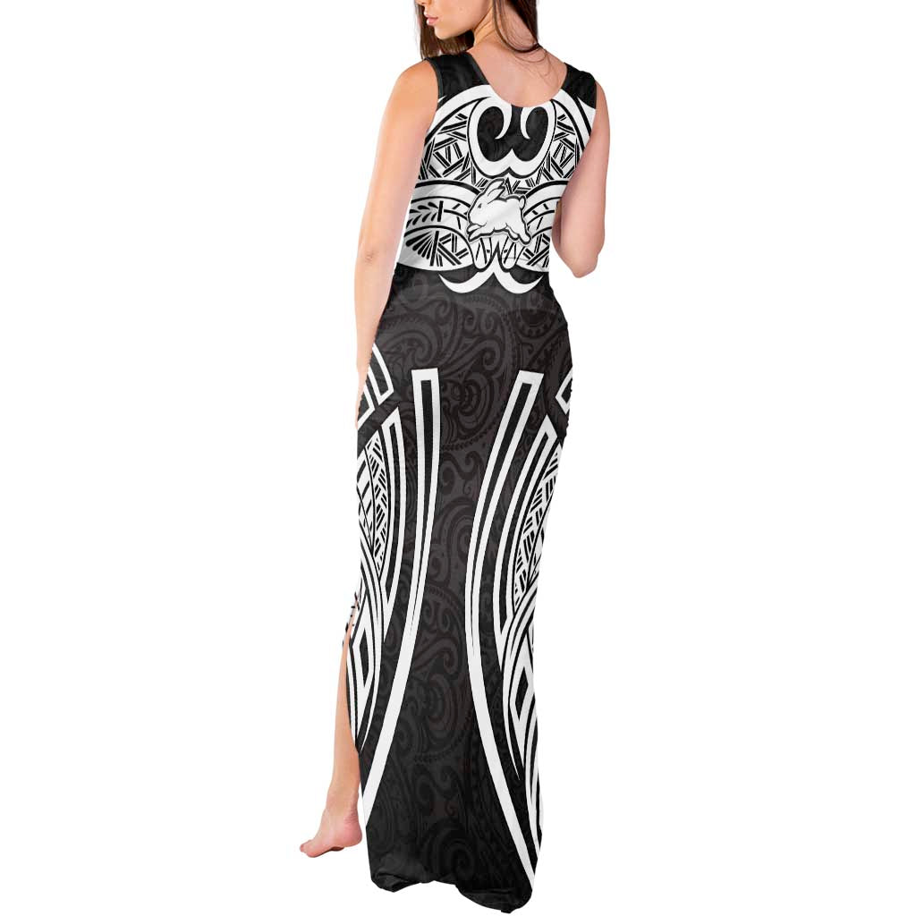 South Sydney Rabbitohs Rugby Tank Maxi Dress Polynesian Tribal Rabbit Warrior Black White Pattern