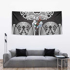 South Sydney Rabbitohs Rugby Tapestry Polynesian Tribal Rabbit Warrior Black White Pattern