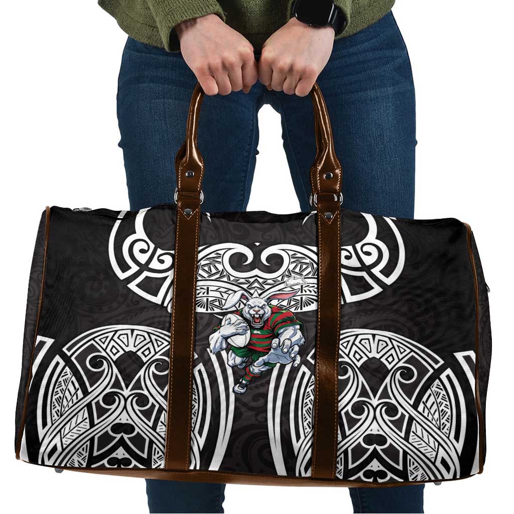 South Sydney Rabbitohs Rugby Travel Bag Polynesian Tribal Rabbit Warrior Black White Pattern
