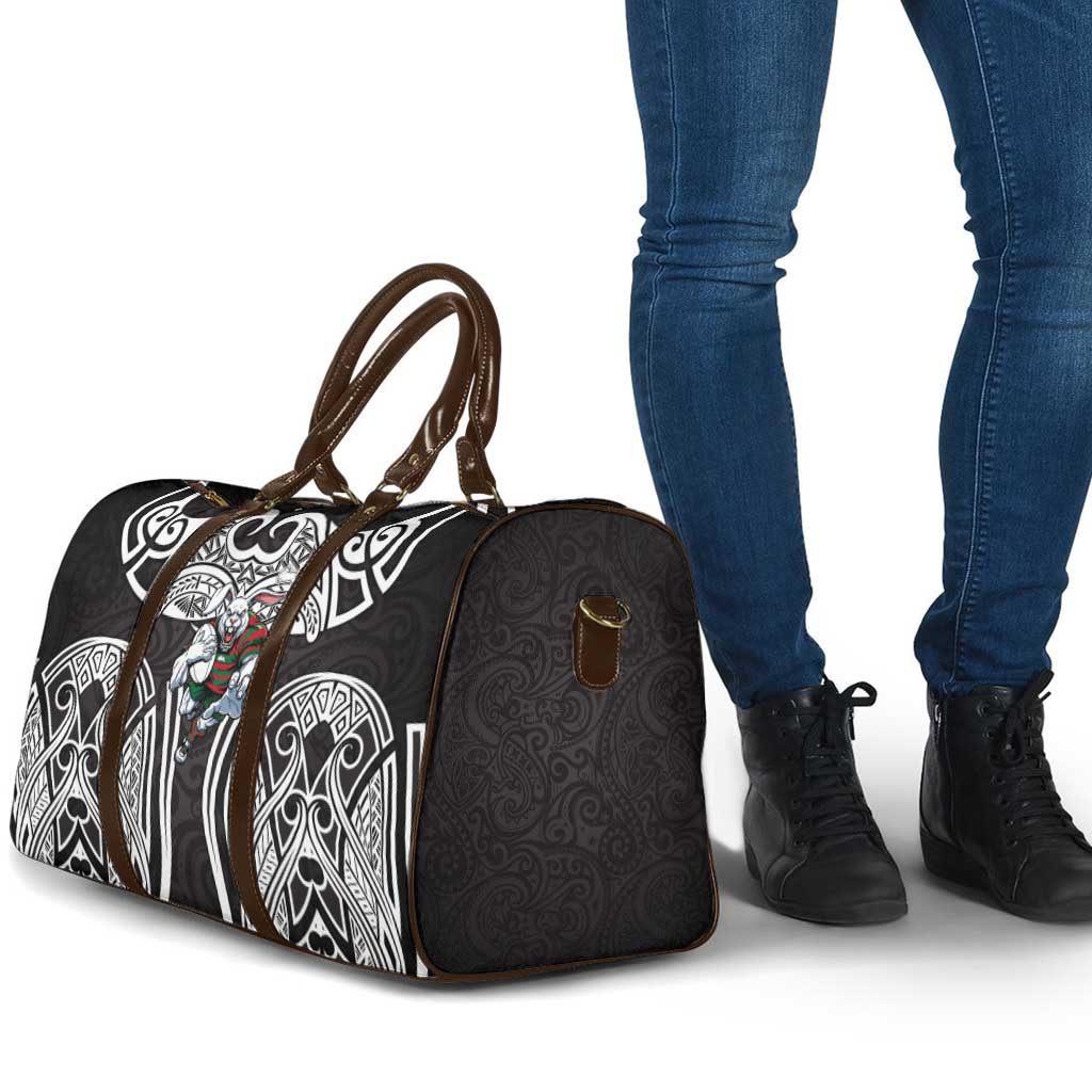 South Sydney Rabbitohs Rugby Travel Bag Polynesian Tribal Rabbit Warrior Black White Pattern