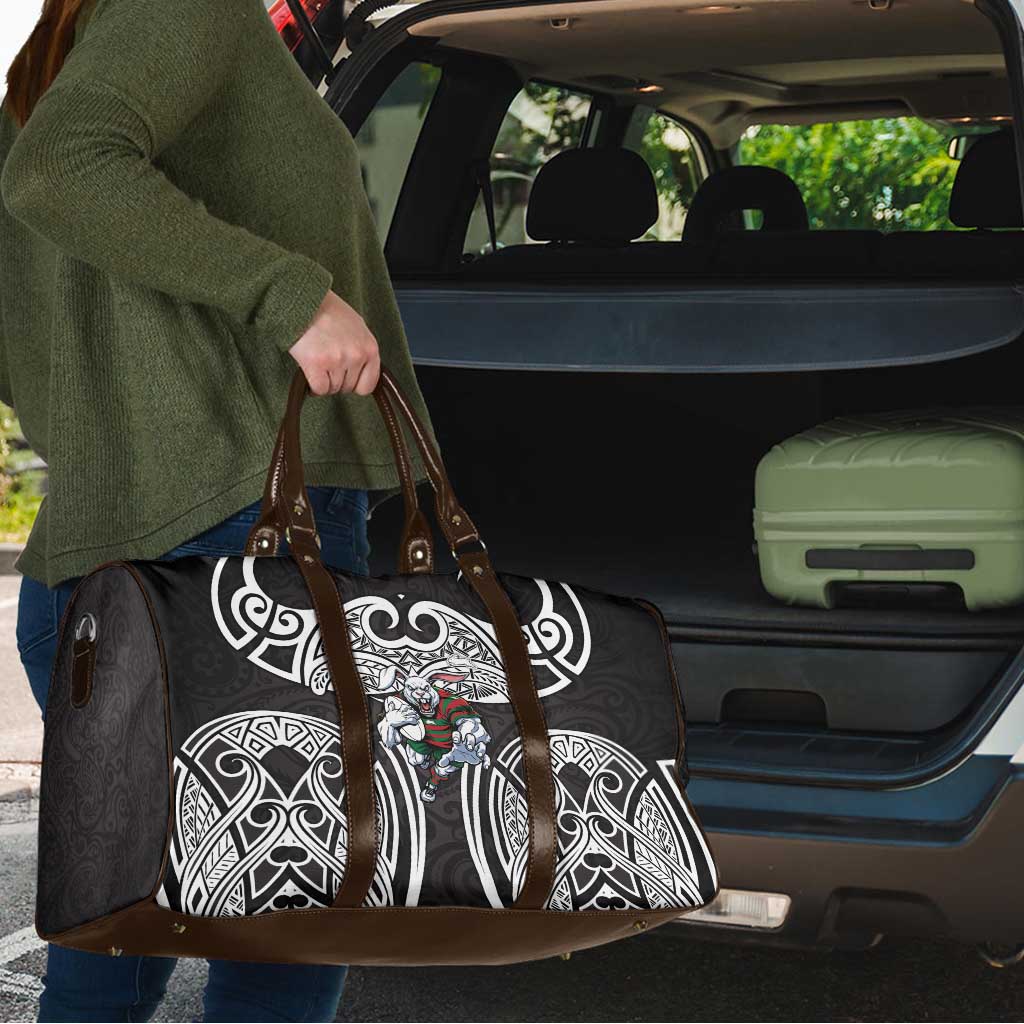 South Sydney Rabbitohs Rugby Travel Bag Polynesian Tribal Rabbit Warrior Black White Pattern