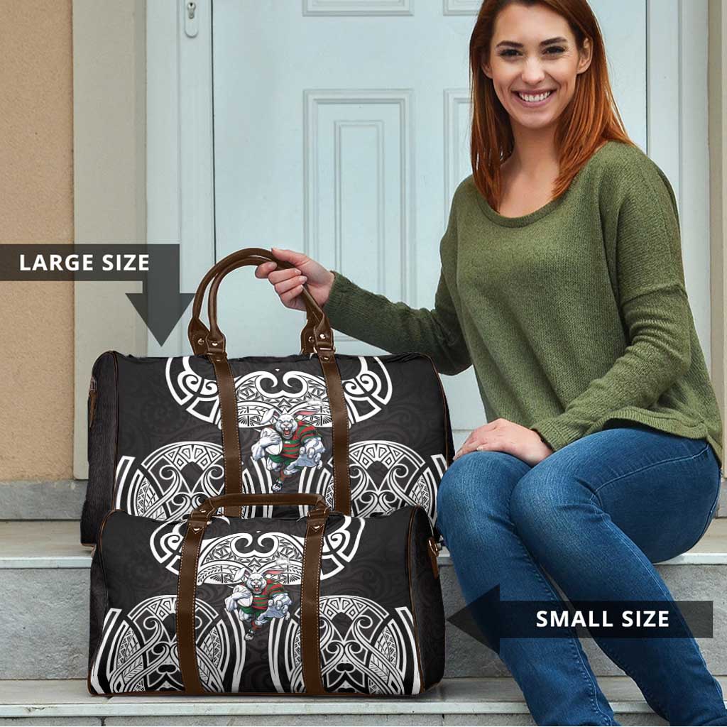 South Sydney Rabbitohs Rugby Travel Bag Polynesian Tribal Rabbit Warrior Black White Pattern