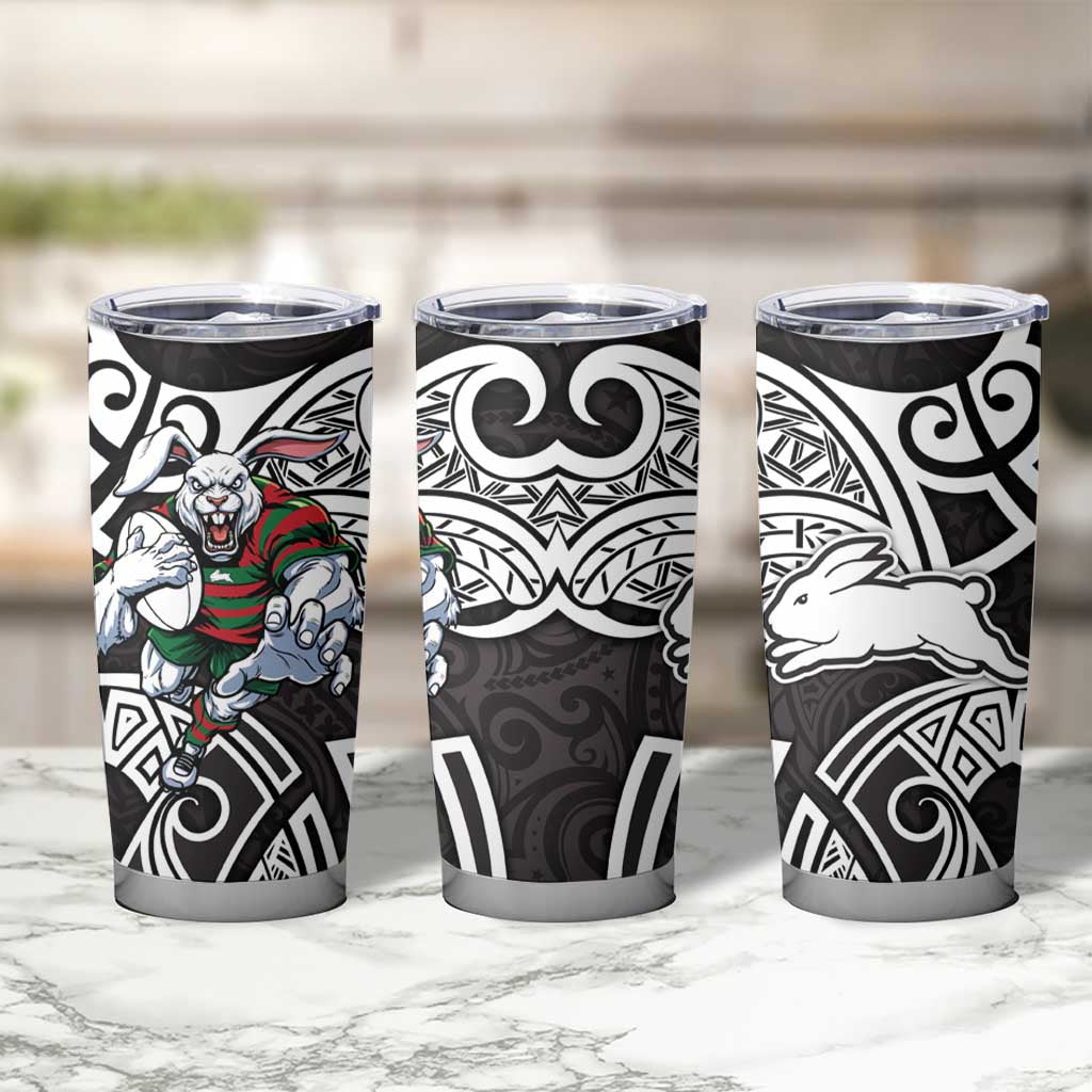 South Sydney Rabbitohs Rugby Tumbler Cup Polynesian Tribal Rabbit Warrior Black White Pattern