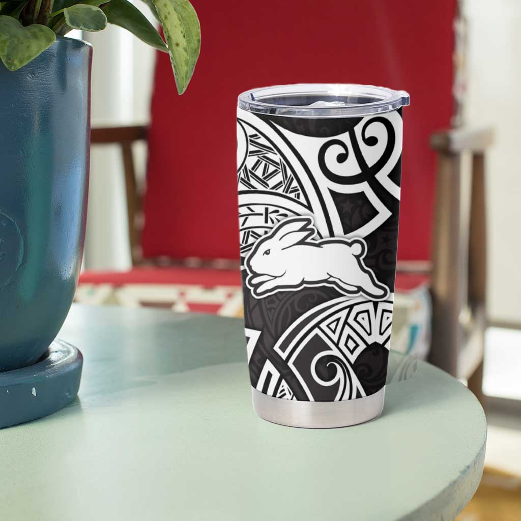 South Sydney Rabbitohs Rugby Tumbler Cup Polynesian Tribal Rabbit Warrior Black White Pattern