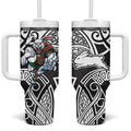 South Sydney Rabbitohs Rugby Tumbler With Handle Polynesian Tribal Rabbit Warrior Black White Pattern