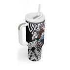 South Sydney Rabbitohs Rugby Tumbler With Handle Polynesian Tribal Rabbit Warrior Black White Pattern