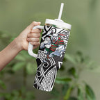 South Sydney Rabbitohs Rugby Tumbler With Handle Polynesian Tribal Rabbit Warrior Black White Pattern