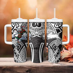 South Sydney Rabbitohs Rugby Tumbler With Handle Polynesian Tribal Rabbit Warrior Black White Pattern