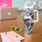 South Sydney Rabbitohs Rugby Tumbler With Handle Polynesian Tribal Rabbit Warrior Black White Pattern
