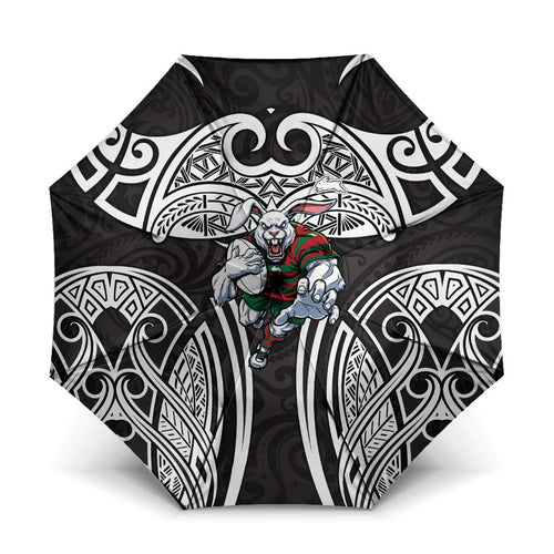 South Sydney Rabbitohs Rugby Umbrella Polynesian Tribal Rabbit Warrior Black White Pattern