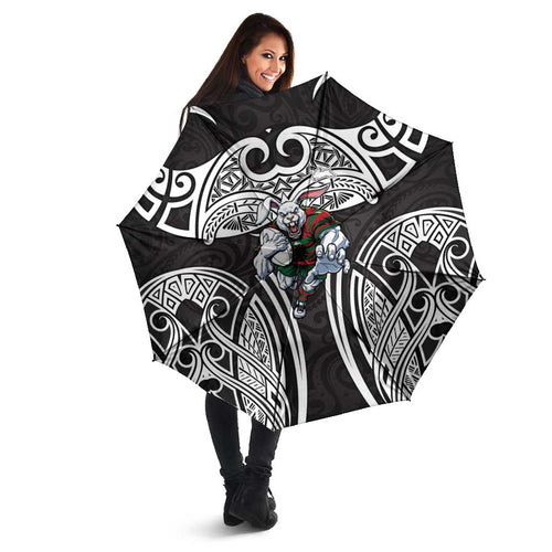 South Sydney Rabbitohs Rugby Umbrella Polynesian Tribal Rabbit Warrior Black White Pattern