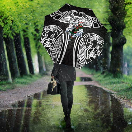South Sydney Rabbitohs Rugby Umbrella Polynesian Tribal Rabbit Warrior Black White Pattern