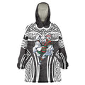 South Sydney Rabbitohs Rugby Wearable Blanket Hoodie Polynesian Tribal Rabbit Warrior Black White Pattern