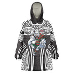 South Sydney Rabbitohs Rugby Wearable Blanket Hoodie Polynesian Tribal Rabbit Warrior Black White Pattern