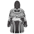 South Sydney Rabbitohs Rugby Wearable Blanket Hoodie Polynesian Tribal Rabbit Warrior Black White Pattern