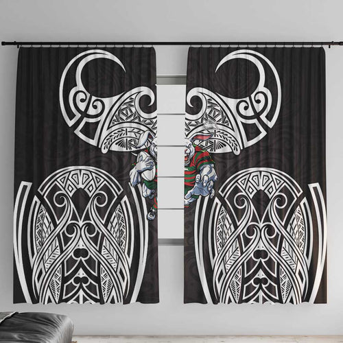 South Sydney Rabbitohs Rugby Window Curtain Polynesian Tribal Rabbit Warrior Black White Pattern