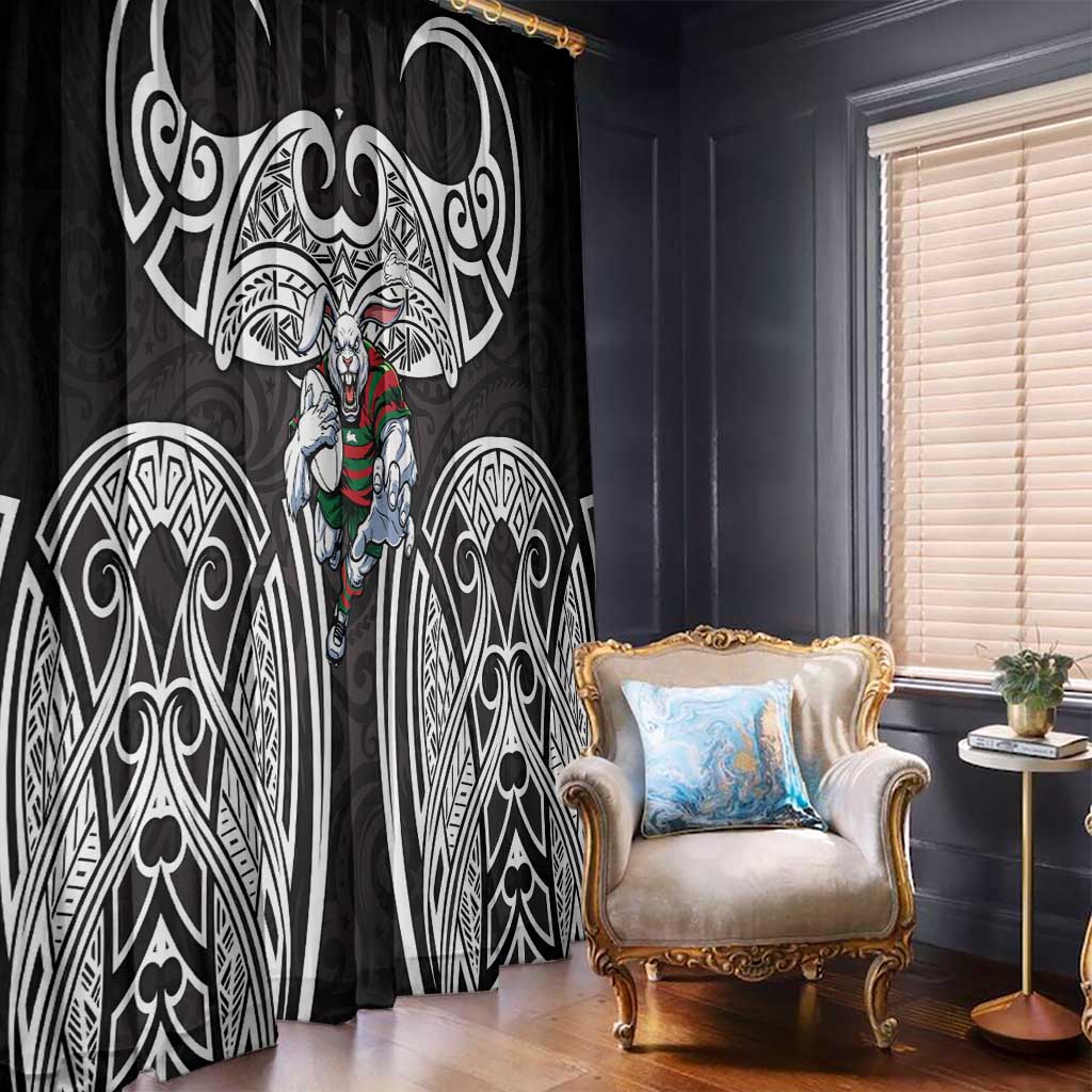 South Sydney Rabbitohs Rugby Window Curtain Polynesian Tribal Rabbit Warrior Black White Pattern