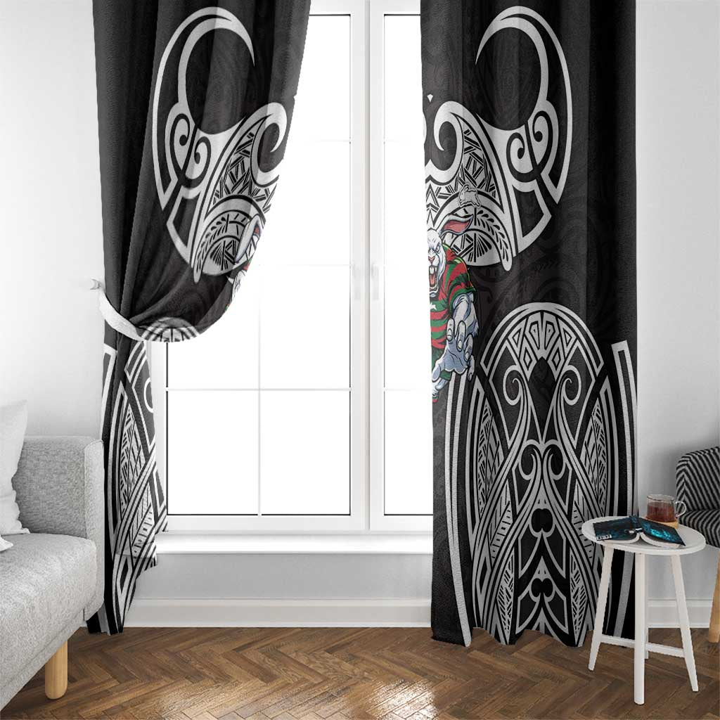 South Sydney Rabbitohs Rugby Window Curtain Polynesian Tribal Rabbit Warrior Black White Pattern
