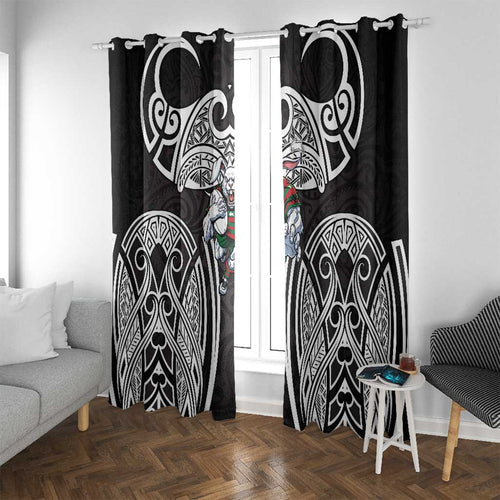 South Sydney Rabbitohs Rugby Window Curtain Polynesian Tribal Rabbit Warrior Black White Pattern