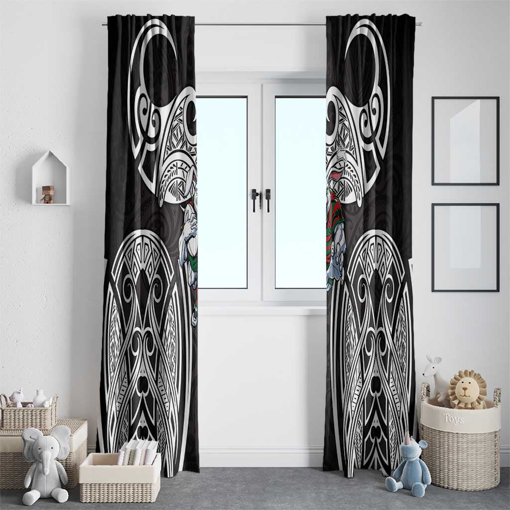 South Sydney Rabbitohs Rugby Window Curtain Polynesian Tribal Rabbit Warrior Black White Pattern
