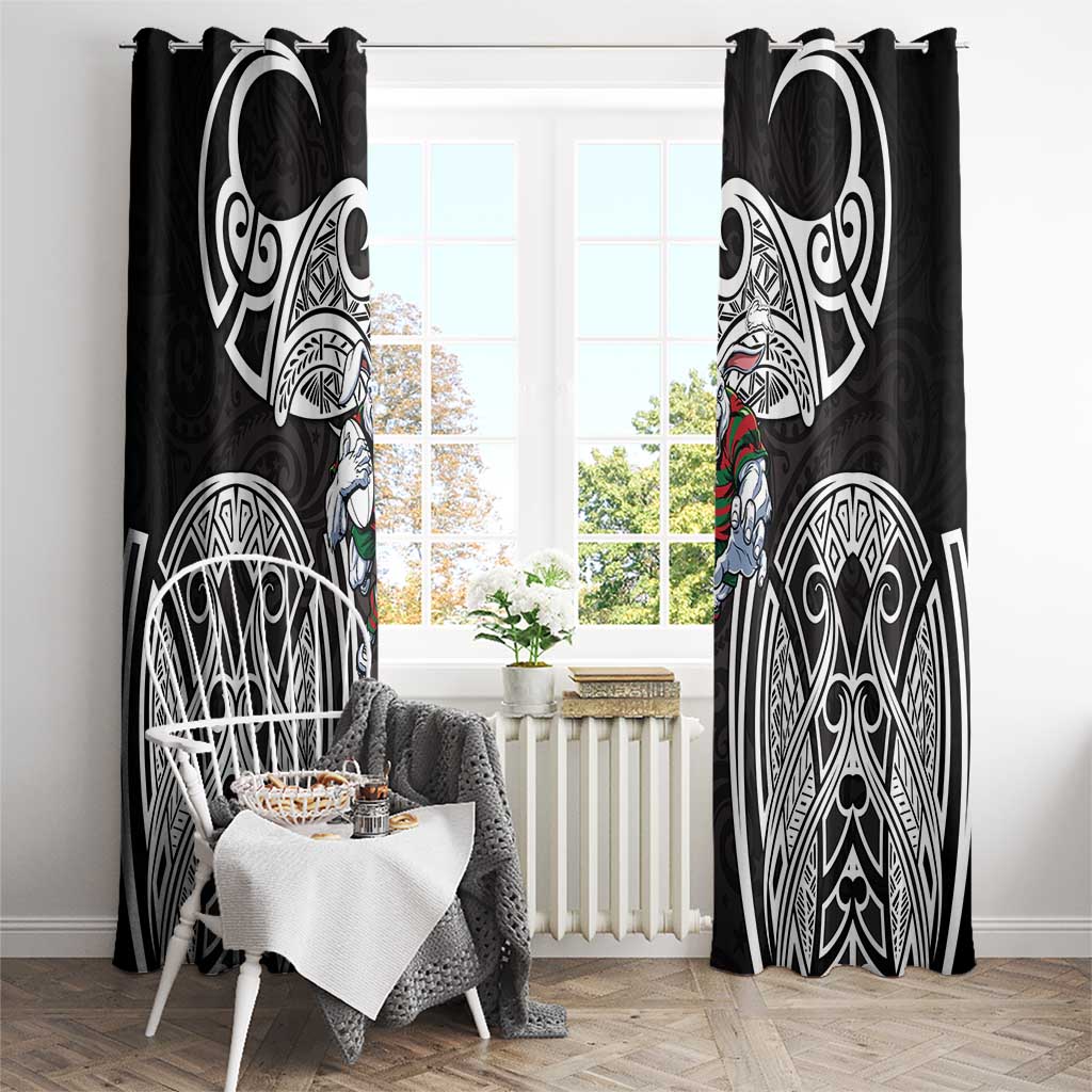 South Sydney Rabbitohs Rugby Window Curtain Polynesian Tribal Rabbit Warrior Black White Pattern