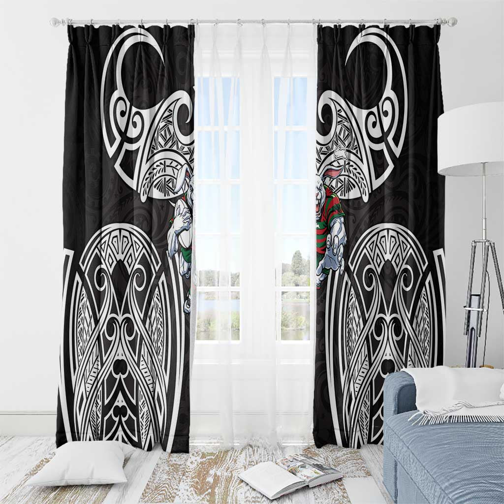 South Sydney Rabbitohs Rugby Window Curtain Polynesian Tribal Rabbit Warrior Black White Pattern