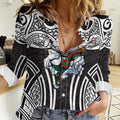 South Sydney Rabbitohs Rugby Women Casual Shirt Polynesian Tribal Rabbit Warrior Black White Pattern