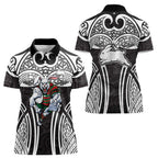 South Sydney Rabbitohs Rugby Women Polo Shirt Polynesian Tribal Rabbit Warrior Black White Pattern