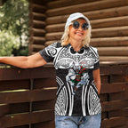 South Sydney Rabbitohs Rugby Women Polo Shirt Polynesian Tribal Rabbit Warrior Black White Pattern