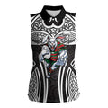 South Sydney Rabbitohs Rugby Women Sleeveless Polo Shirt Polynesian Tribal Rabbit Warrior Black White Pattern