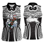 South Sydney Rabbitohs Rugby Women Sleeveless Polo Shirt Polynesian Tribal Rabbit Warrior Black White Pattern