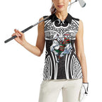 South Sydney Rabbitohs Rugby Women Sleeveless Polo Shirt Polynesian Tribal Rabbit Warrior Black White Pattern