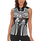 South Sydney Rabbitohs Rugby Women Sleeveless Polo Shirt Polynesian Tribal Rabbit Warrior Black White Pattern